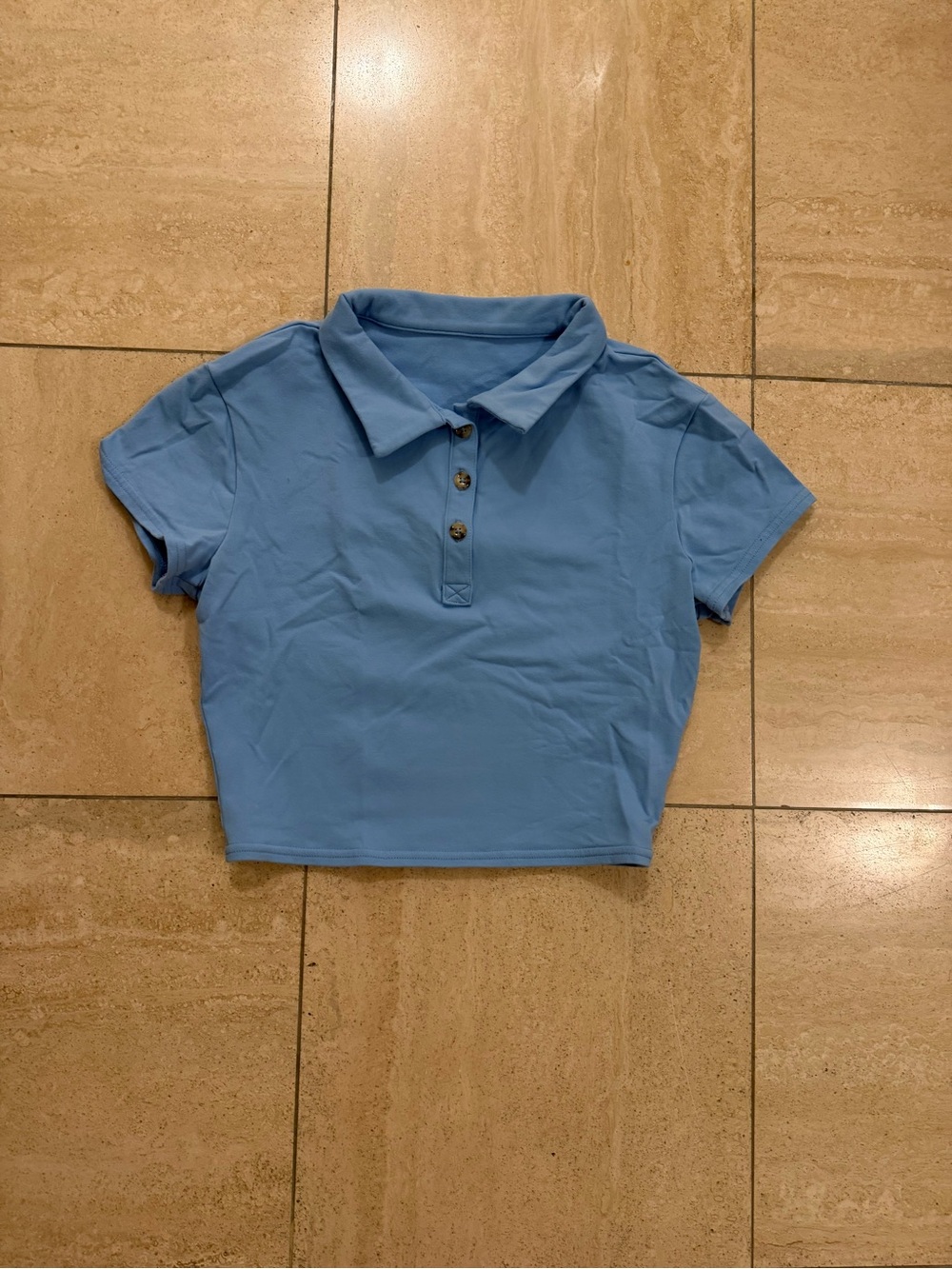 ALO YOGA Polo Crop Top - Light Blue SIZE XS